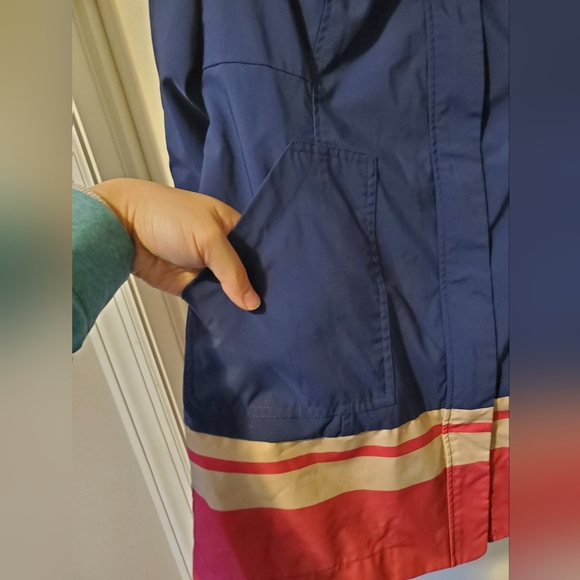 Chico’s Rain Jacket Navy Blue Pink Beige Stripes Coat, Petite Medium - Picture 6 of 11